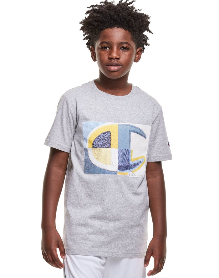 Champion Boys T-Shirt NZ - Cotton Photo-real C Patch Grey ( 7462-RVQBM )